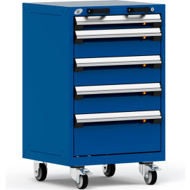 Rousseau Metal Inc. R5BCD-3401KD-055 Rousseau Metal 5 Drawer Heavy-Duty Mobile Modular Drawer Cabinet - 24"Wx21"Dx39-1/4"H Avalanche Blue image.