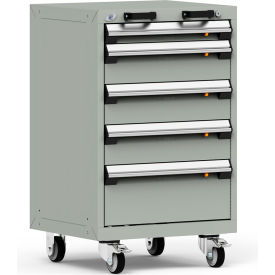 Rousseau Metal Inc. R5BCD-3401KD-071 Rousseau Metal 5 Drawer Heavy-Duty Mobile Modular Drawer Cabinet - 24"Wx21"Dx39-1/4"H Light Gray image.