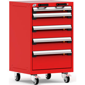 Rousseau Metal Inc. R5BCD-3401KD-081 Rousseau Metal 5 Drawer Heavy-Duty Mobile Modular Drawer Cabinet - 24"Wx21"Dx39-1/4"H Red image.