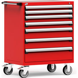 Rousseau Metal Inc. R5BEC-3801KD-081 Rousseau Metal 7 Drawer Heavy-Duty Mobile Modular Drawer Cabinet - 36"Wx18"Dx45-1/2"H Red image.