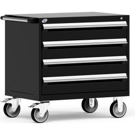 Rousseau Metal Inc. R5BEE-2803KD-091 Rousseau Metal 4 Drawer Heavy-Duty Mobile Modular Drawer Cabinet - 36"Wx24"Dx35-1/2"H Black image.