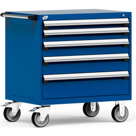 Rousseau Metal Inc. R5BEE-3003KD-055 Rousseau Metal® R5BEE-3003KD-055 Heavy Duty Modular Mobile Cabinet, 5 Drawers, Avalanche Blue image.