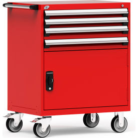 Rousseau Metal Inc. R5BEE-3805KD-081 Rousseau Metal 4 Drawer Heavy-Duty Mobile Modular Drawer Cabinet - 36"Wx24"Dx45-1/2"H Red image.