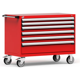 Rousseau Metal Inc. R5BHE-3001KD-081 Rousseau Metal 6 Drawer Heavy-Duty Mobile Modular Drawer Cabinet - 48"Wx24"Dx37-1/2"H Red image.