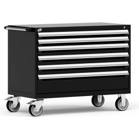 Rousseau Metal Inc. R5BHE-3001KD-091 Rousseau Metal 6 Drawer Heavy-Duty Mobile Modular Drawer Cabinet - 48"Wx24"Dx37-1/2"H Black image.