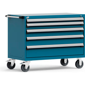 Rousseau Metal Inc. R5BHE-3003KD-051 Rousseau Metal® R5BHE-3003KD-051 Heavy Duty Modular Mobile Cabinet, 5 Drawers, Everest Blue image.