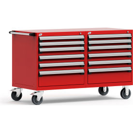 Rousseau Metal Inc. R5DKG-3001KD-081 Rousseau 12 Drawer Heavy-Duty Double Mobile Modular Drawer Cabinet - 60"Wx27"Dx37-1/2"H Red image.
