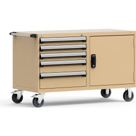 Rousseau Metal Inc. R5DKG-3007KD-041 Rousseau 5 Drawer Heavy-Duty Double Mobile Modular Drawer Cabinet - 60"Wx27"Dx37-1/2"H Beige image.