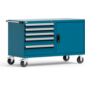 Rousseau Metal Inc. R5DKG-3007KD-051 Rousseau 5 Drawer Heavy-Duty Double Mobile Modular Drawer Cabinet - 60"Wx27"Dx37-1/2"H Everest Blue image.