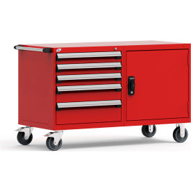 Rousseau Metal Inc. R5DKG-3007KD-081 Rousseau 5 Drawer Heavy-Duty Double Mobile Modular Drawer Cabinet - 60"Wx27"Dx37-1/2"H Red image.