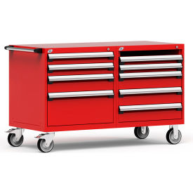 Rousseau Metal Inc. R5DKG-3009KD-081 Rousseau 8 Drawer Heavy-Duty Double Mobile Modular Drawer Cabinet - 60"Wx27"Dx37-1/2"H Red image.