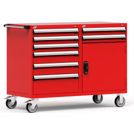 Rousseau Metal Inc. R5DKG-3801KD-081 Rousseau 8 Drawer Heavy-Duty Double Mobile Modular Drawer Cabinet - 60"Wx27"Dx45-1/2"H Red image.