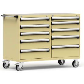 Rousseau Metal Inc. R5DKG-3807KD-041 Rousseau 10 Drawer Heavy-Duty Double Mobile Modular Drawer Cabinet - 60"Wx27"Dx45-1/2"H Beige image.