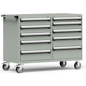 Rousseau Metal Inc. R5DKG-3807KD-071 Rousseau 10 Drawer Heavy-Duty Double Mobile Modular Drawer Cabinet - 60"Wx27"Dx45-1/2"H Light Gray image.