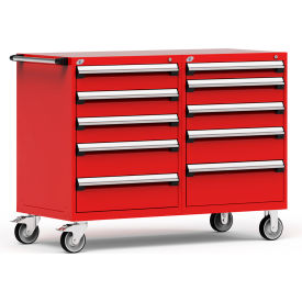 Rousseau Metal Inc. R5DKG-3807KD-081 Rousseau 10 Drawer Heavy-Duty Double Mobile Modular Drawer Cabinet - 60"Wx27"Dx45-1/2"H Red image.