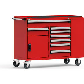 Rousseau Metal Inc. R5GHE-3803KD-081 Rousseau Metal 14 Drawer Mobile Multi-Drawer Cabinet - 62"Wx24"Dx45-1/2"H Red image.