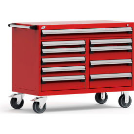 Rousseau Metal Inc. R5GHG-3005KD-081 Rousseau Metal® Mobile Cabinet, 10 Multi Drawers, 48"W x 27"D x 37-1/2"H, Red image.