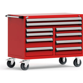 Rousseau Metal Inc. R5GHG-3007KD-081 Rousseau Metal® Mobile Cabinet, 10 Drawers, 48"W x 27"D x 37-1/2"H, Red image.