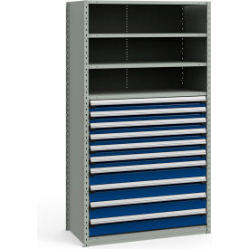 Rousseau Metal Inc. R5SHE-874805 _071_055 Rousseau Metal Steel Shelving 48-5/8"Wx24"Dx87"H Closed 5 Shelf 10 Drawer Gray With Blue Drawers image.