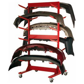 Double Sided Stock Rack 45"Wx42"Dx91"H Mobile 6 Level Red 