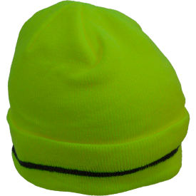 Petra Roc Inc LBE-S1 Petra Roc Hi-Visibility Safety Beanie Hat with Reflective Woven Stripe, Lime, One Size image.
