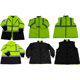 Petra Roc Inc LBPJ6IN1-C3-3X Petra Roc Two Tone Waterproof 6-In-1 Parka Jacket, ANSI Class 3, Lime/Black, Size 3XL image.