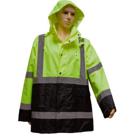 Petra Roc Inc LBRJK-C3-L Petra Roc Rain Parka Jacket, ANSI Class 3, 300D Oxford/PU Coating, Lime/Black, L image.