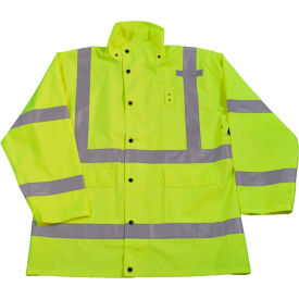 Petra Roc Inc LRJK-C3-L Petra Roc HiVis Rain Parka Jacket, ANSI Class 3, 300D Oxford/PU Coating, Lime, L image.