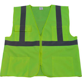 Petra Roc 4-Pocket Safety Vest, ANSI Class 2, Zipper Closure, Polyester Solid, Lime, S/M