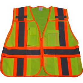 Petra Roc 5-Point Breakaway Public Safety Vest, ANSI Class 2, Polyester Mesh, Lime/Orange, S-XL Petra Roc 5-Point Breakaway Public Safety Vest, ANSI Class 2, Polyester Mesh, Lime/Orange, S-XL
