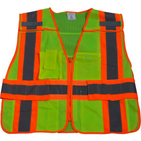 Petra Roc Two Tone Expandable 5-Point Breakaway Safety Vest, Polyester Mesh, Lime/Orange, 2XL-5XL