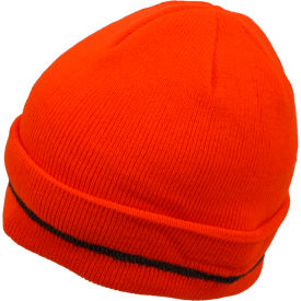 Petra Roc Hi-Visibility Safety Beanie Hat with Reflective Woven Stripe, Orange, One Size