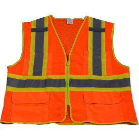 Petra Roc Two Tone DOT Safety Vest, ANSI Class 2, Polyester Mesh, Orange/Lime, 4XL/5XL