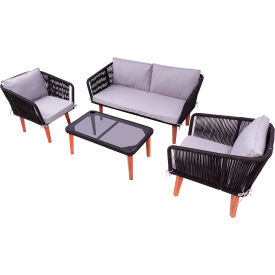 Rta Products Llc ODK-FAS-BG-AB DUKAP® Fassano 4 Piece Rope Woven Patio Set with Cushions image.