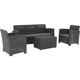 Rta Products Llc ODKALT3-BLK-AB DUKAP® Alta All Weather Faux Rattan 5 PPL Seat with Black Cushions image.