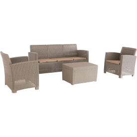 Rta Products Llc ODKALT3-GRE-AB DUKAP® Alta All Weather Faux Rattan 5 PPL Seat with Gray Cushions image.