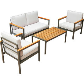 Ribe Aluminum 4 Piece Patio Set with Wood Accents And Beige Cushions view 2