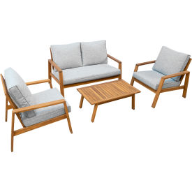 Rta Products Llc ODKSAM-GRE DUKAP® Saman FSC Wood 4 Piece Patio Set with Gray Cushions image.