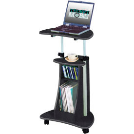 Rta Products Llc RTA-B002-GPH06 Techni Mobili Sit-to-Stand Rolling Laptop Cart with Storage, 22"W x 16"D x 43"H, Graphite image.