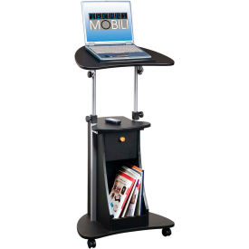 Rta Products Llc RTA-B005-BK46 Techni Mobili Deluxe Rolling Laptop Cart with Storage, 21-1/2"W x 15-1/2"D x 31- 45"H, Black image.