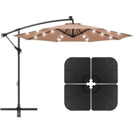 AZ Patio Heaters Offset Cantilever Umbrella w/ LED Lights & Base Set (4pc), 9-7/8' W, Tan
