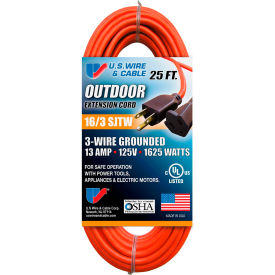 U.S. Wire And Cable 60025 U.S. Wire 60025 25 Ft. Three Conductor Orange Extension Cord, 16/3 Ga. SJTW-A, 300V, 13A image.