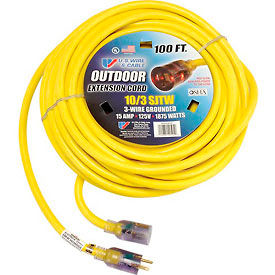 U.S. Wire And Cable 68100 U.S. Wire 68100 100 Ft. Single Tap Extension Cord w/ Lighted Ends, 10/3 Ga. SJWT-A, 300V, Yellow image.