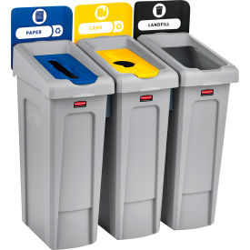 Rubbermaid Commercial Products 2007917 Rubbermaid Slim Jim Recycling Station, Landfill/Paper/Bottles & Cans, (3) 23 Gallon - 2007917 image.