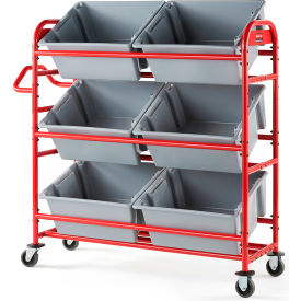 Rubbermaid Commercial Products 2144269 Rubbermaid Tote Picking Cart with Angled Shelves, Red image.