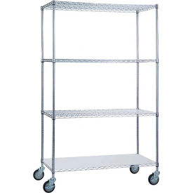 R&B WIRE PRODUCTS INC LC183672SOL R&B Wire Products Heavy Duty Chrome Linen Cart with Solid Bottom Shelf, 36"L x 18"W x 78"H image.