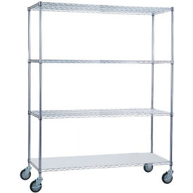 R&B WIRE PRODUCTS INC LC186072SOL R&B Wire Products Heavy Duty Chrome Linen Cart with Solid Bottom Shelf, 60"L x 18"W x 78"H image.