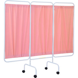 R&B WIRE PRODUCTS INC PSS-3C/P R&B Wire Products Three Panel Mobile Medical Privacy Screen, 81"W x 69"H, Pink Vinyl Panels image.