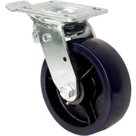 RWM Casters 46-UIR-0620-S-FCSTLB RWM Casters 6" Urethane on Iron Swivel Wheel Caster with Total Lock Brake - 46-UIR-0620-S-FCSTLB image.