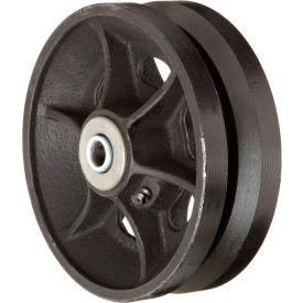 RWM Casters VIR-0420-08 RWM Casters 4" x 2" V-Groove Iron Wheel with Roller Bearing for 1/2" Axle - VIR-0420-08 image.